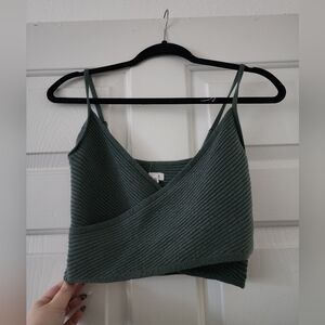 Aerie Dark Green Ribbed Wrap Crop Top